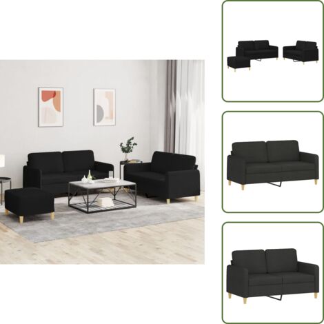 Sofá negro - vidaXL Juego de sofás con cojines 3 piezas tela negro - Sofá de 2 plazas