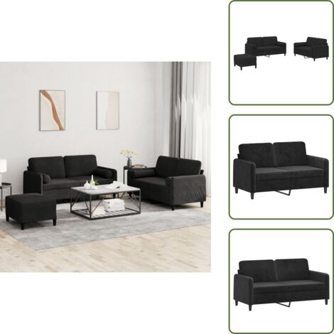 Sofá negro - vidaXL Juego de sofás con cojines 3 piezas terciopelo negro - Sofá terciopelo