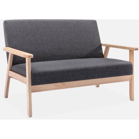 SWEEEK Sofá o banco con tela y patas de madera, 2 plazas