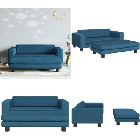 Sofá para niños con reposapiés terciopelo azul 100x50x30 cm - Sofá infantil - Sofá con reposapiés