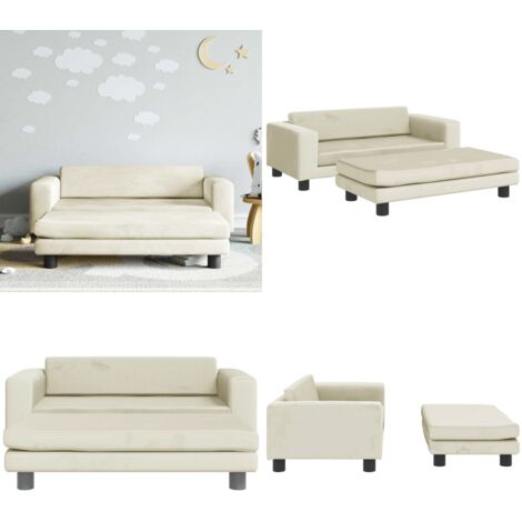 Sofá para niños con reposapiés terciopelo crema 100x50x30 cm - Sofá infantil - Sofá con reposapiés