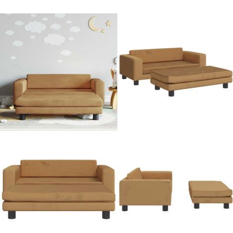 Sofá para niños con reposapiés terciopelo marrón 100x50x30 cm - Sofá infantil - Sofá con reposapiés