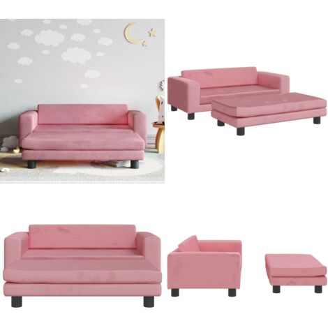 Sofá para niños con reposapiés terciopelo rosa 100x50x30 cm - Sofá infantil - Sofá con reposapiés