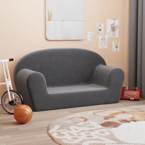 Sofá para niños de 2 plazas felpa suave gris antracita