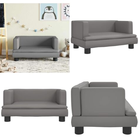 Sofá para niños de cuero sintético gris 60x40x30 cm - Sofá infantil - Sofá de cuero sintético