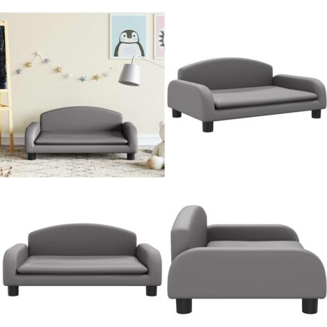 Sofá para niños de cuero sintético gris 70x45x30 cm - Sofá infantil - Sofá de cuero sintético