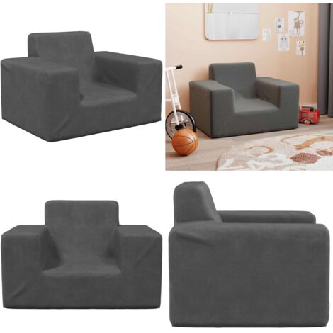 Sofá para niños felpa suave gris antracita - Sofá felpa - Sofá infantil