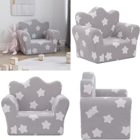 Sofá para niños felpa suave gris claro con estrellas - Sofá infantil - Sofá felpa