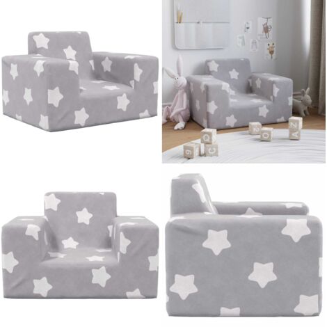 Sofá para niños felpa suave gris claro con estrellas - Sofá infantil - Sofá felpa