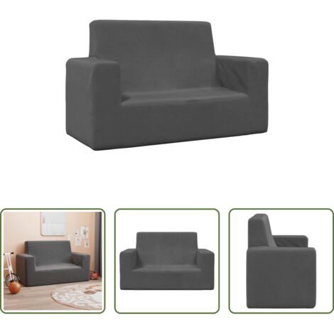 Sofá para niños -  Sofá para niños de 2 plazas de felpa suave gris antracita