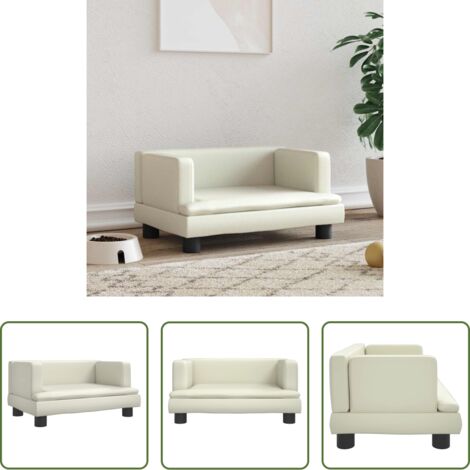 Sofá para perros -  Cama para perros de cuero sintético crema 60x40x30 cm