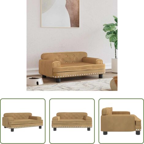 Sofá para perros -  Cama para perros de terciopelo marrón 70x45x30 cm