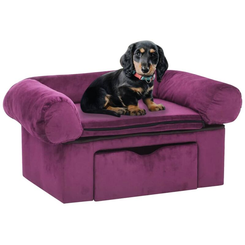 

BHD - Sofá para perros con cajón felpa borgoña 75x50x38 cm