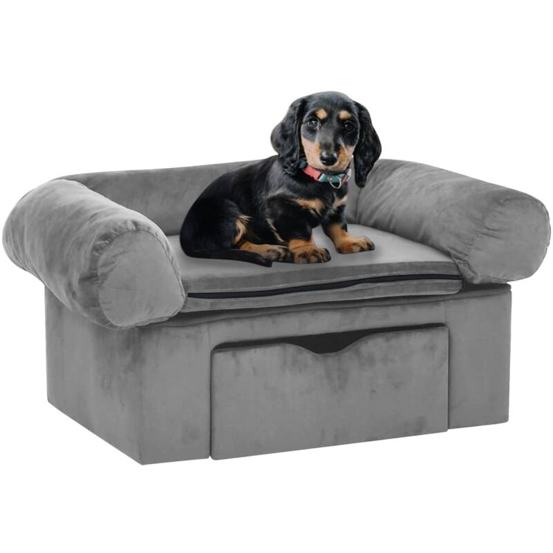 

BHD - Sofá para perros con cajón felpa gris 75x50x38 cm