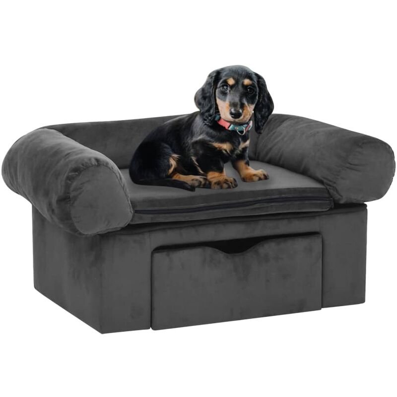 

BHD - Sofá para perros con cajón felpa gris oscuro 75x50x38 cm