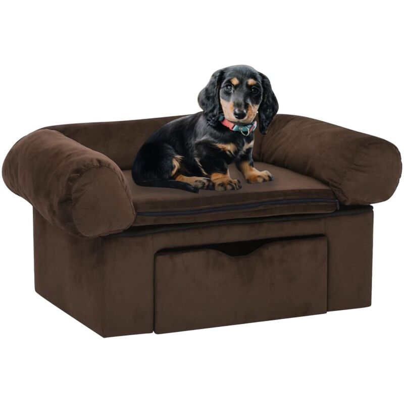 

BHD - Sofá para perros con cajón felpa marrón 75x50x38 cm