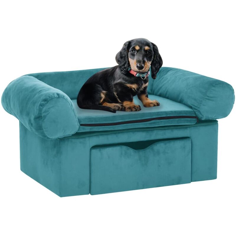 

BHD - Sofá para perros con cajón felpa turquesa 75x50x38 cm