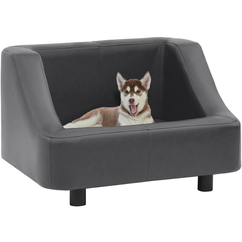 

BHD - Sofá para perros cuero sintético gris 67x52x40 cm