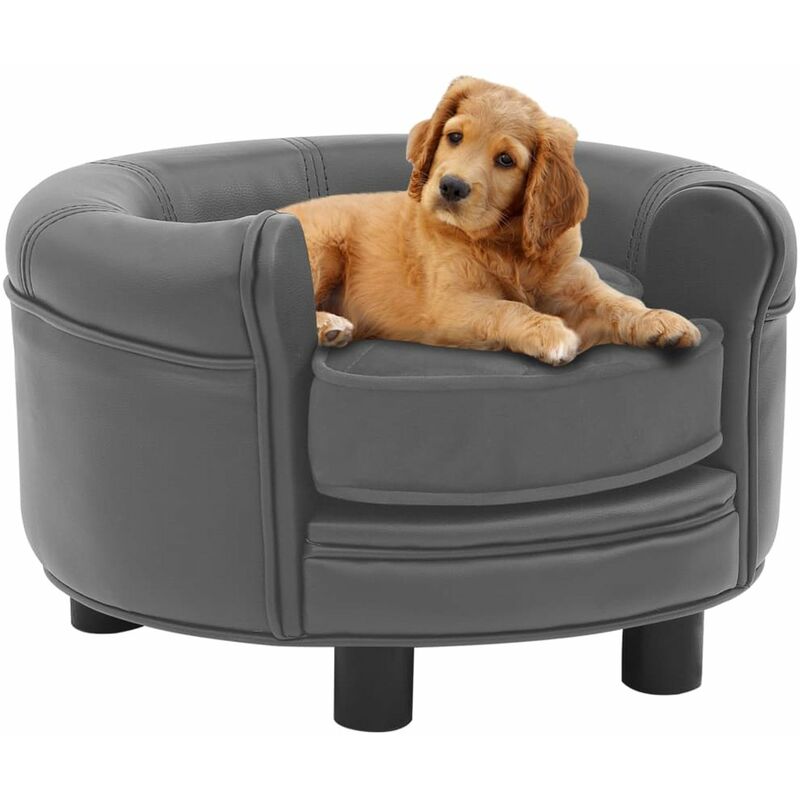 

Sofa para perros felpa y cuero sintetico gris 48x48x32 cm