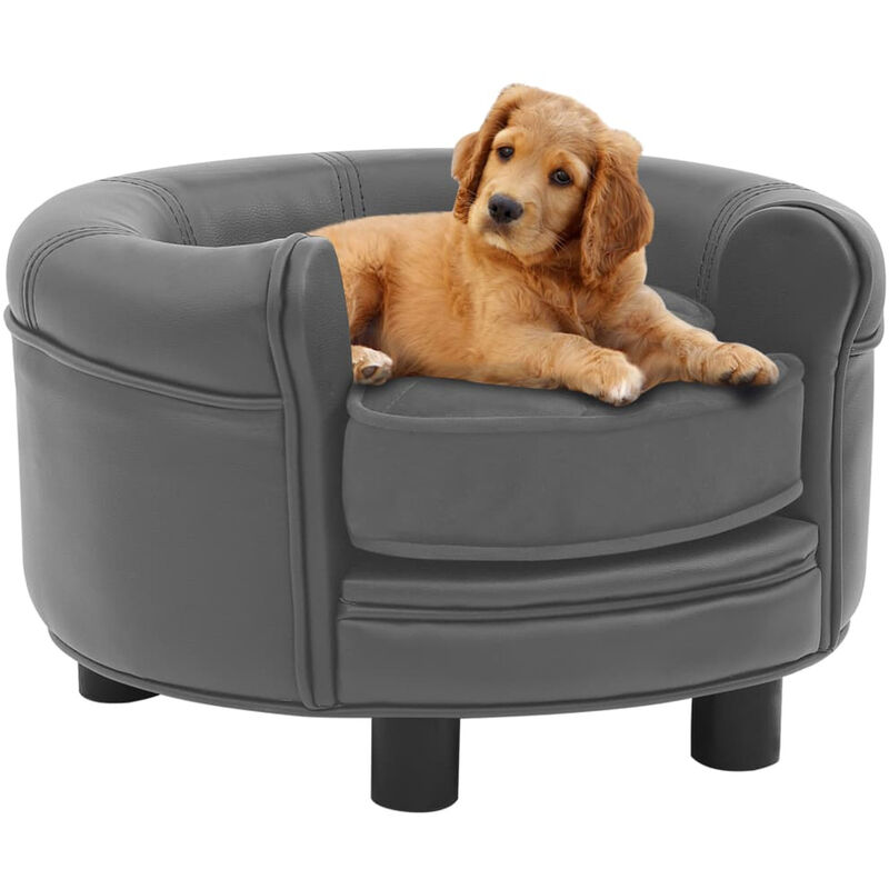 

Sofa para perros felpa y cuero sintetico gris 48x48x32 cm