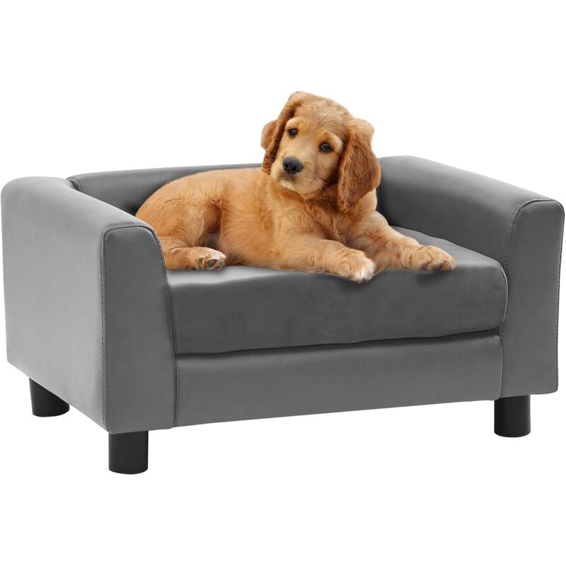 

BHD - Sofá para perros felpa y cuero sintético gris 60x43x30 cm