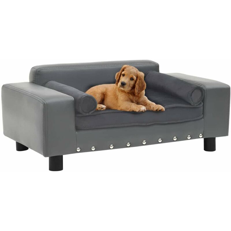 

Sofa para perros felpa y cuero sintetico gris 81x43x31 cm