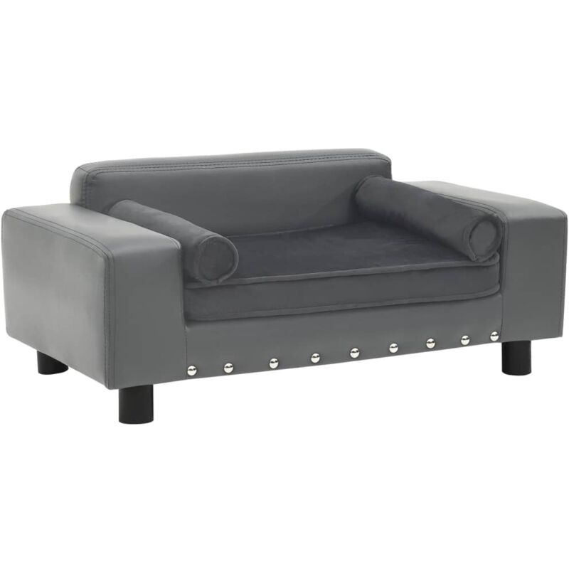 

vidaXL Sofá para perros felpa y cuero sintético gris 81x43x31 cm - Gris
