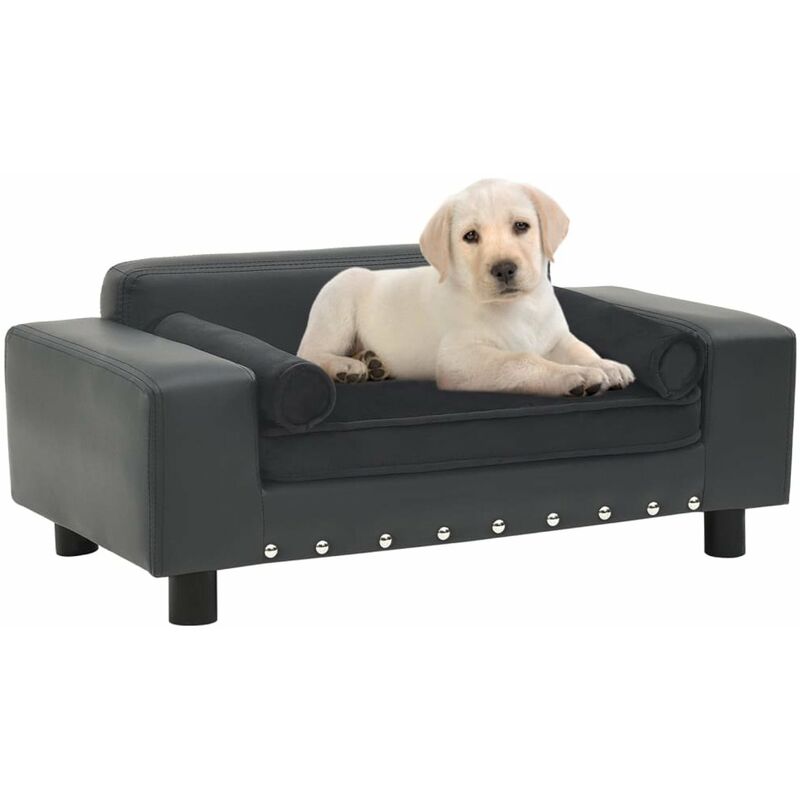 

Sofa para perros felpa y cuero sintetico gris oscuro 81x43x31cm
