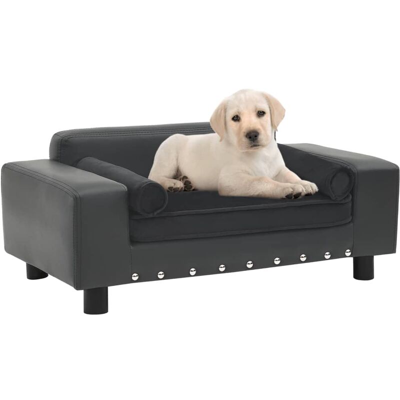 

BHD - Sofá para perros felpa y cuero sintético gris oscuro 81x43x31cm