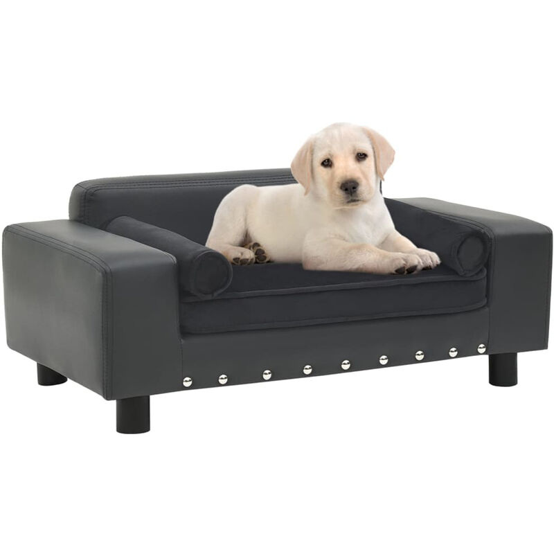 

Sofa para perros felpa y cuero sintetico gris oscuro 81x43x31cm