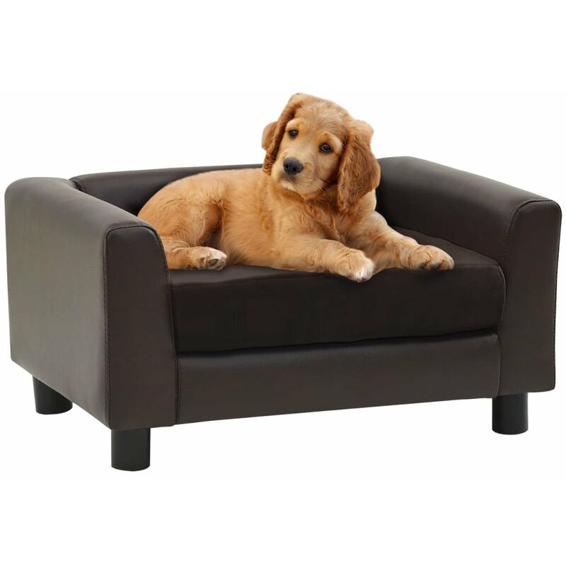 

Sofa para perros felpa y cuero sintetico marron 60x43x30 cm
