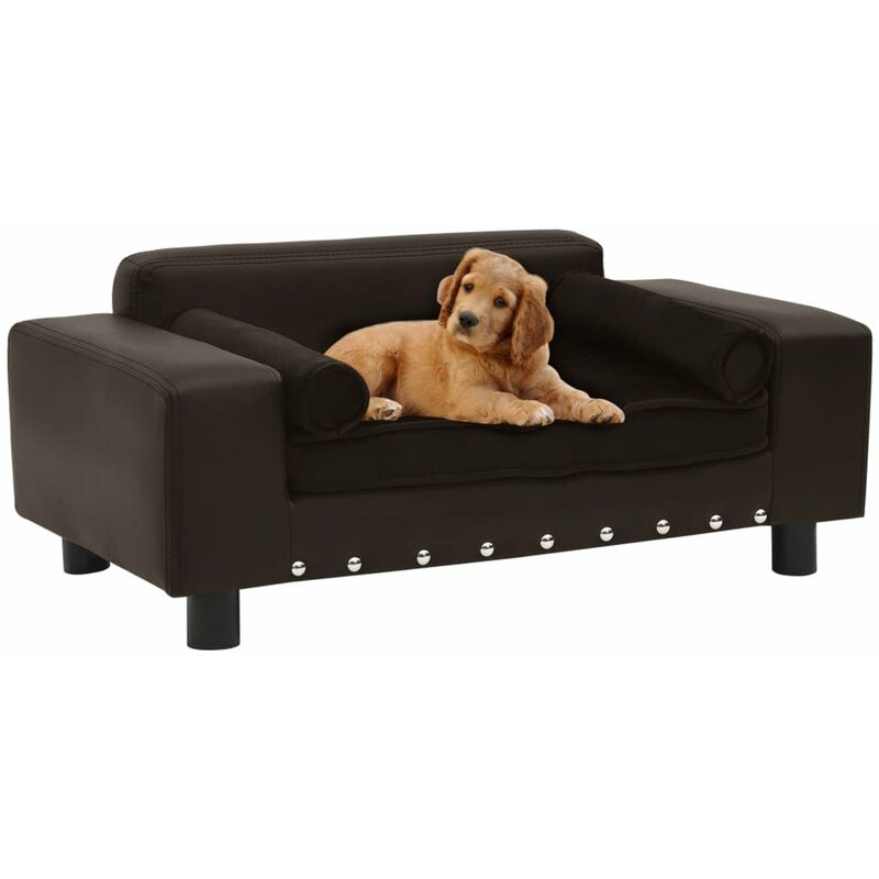 

Sofa para perros felpa y cuero sintetico marron 81x43x31 cm