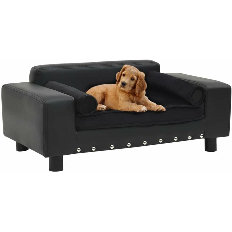 

Sofa para perros felpa y cuero sintetico negra 81x43x31 cm