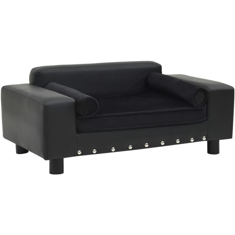 

vidaXL Sofá para perros felpa y cuero sintético negra 81x43x31 cm - Negro