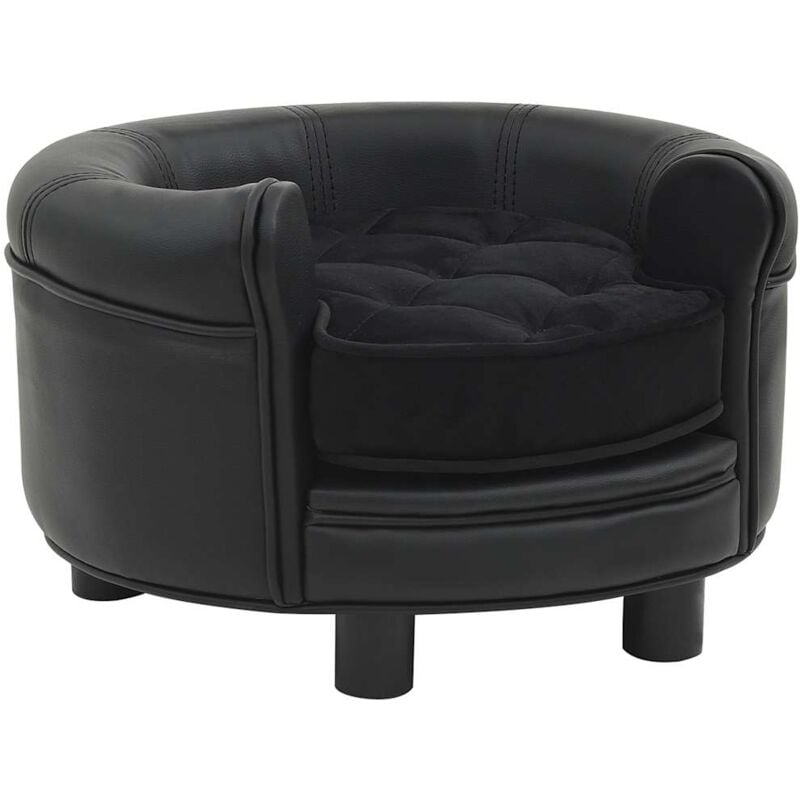 

vidaXL Sofá para perros felpa y cuero sintético negro 48x48x32 cm - Negro