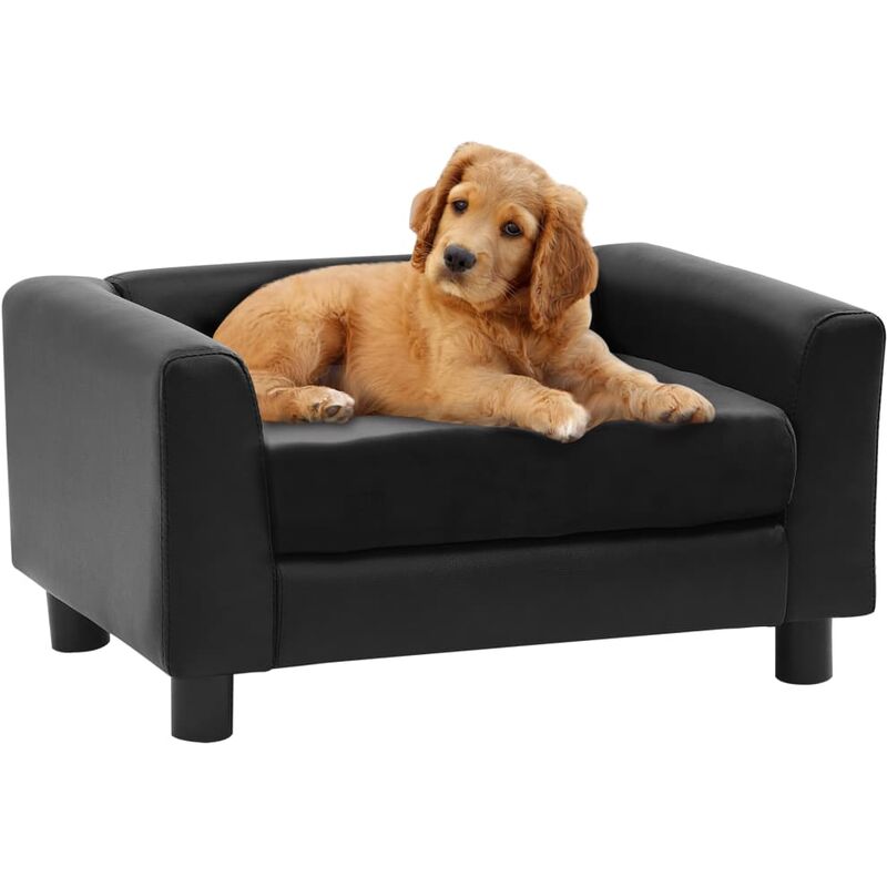 

BHD - Sofá para perros felpa y cuero sintético negro 60x43x30 cm