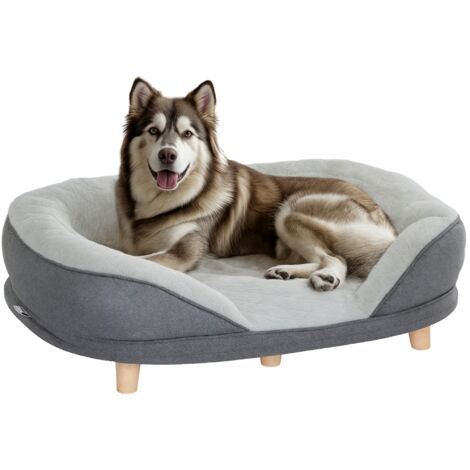 Sofá para perros medianos y grandes sofá para mascotas con parte superior desmontable funda lavable y patas de madera carga 25 kg 90x78x25 cm gris