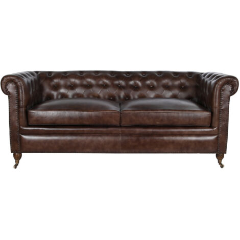 Sofa Piel 190X77X80 Chester 3 Plazas Marron Oscuro