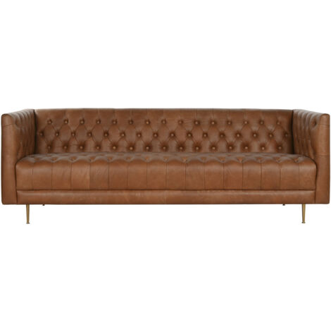 Sofa Piel Acero 211X82X61 Capitone Cognac
