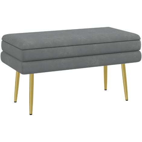 Sofá puf gris oscuro con espacio de almacenamiento oculto y estructura de acero, 79,5 x 37,5 x 43 cm, para el salón, cómodo y práctico.
