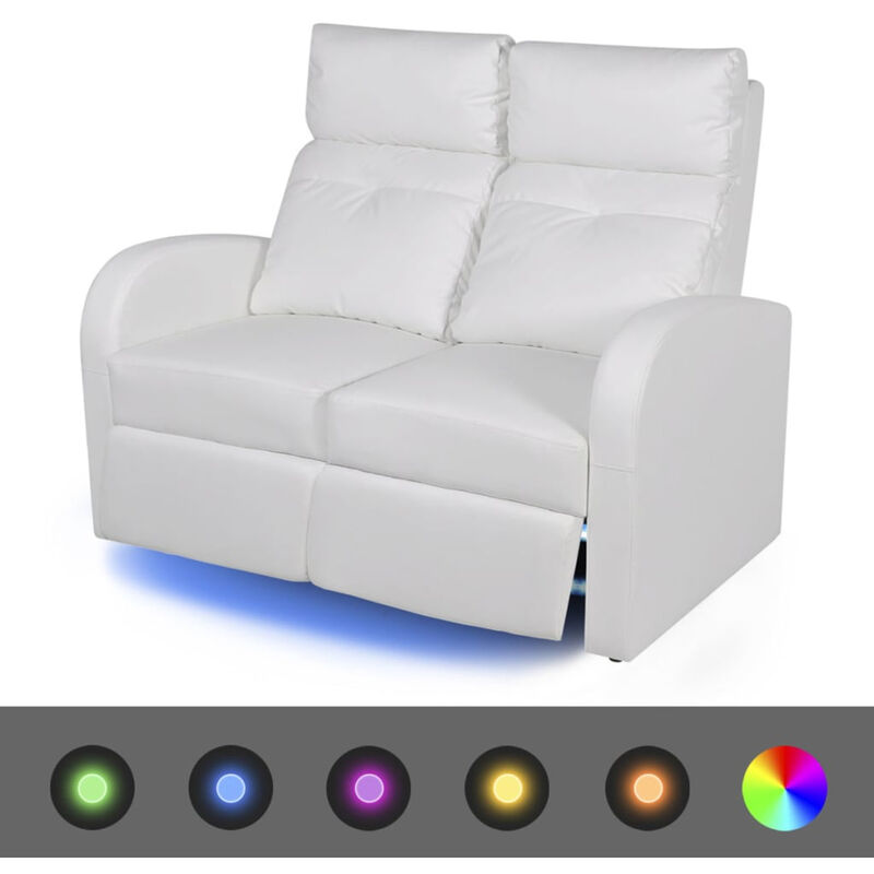 

Sofa reclinable LED 2 plazas de cuero artificial blanco