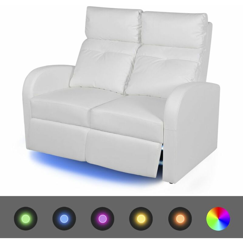 

Sofá reclinable LED 2 plazas de cuero artificial blanco