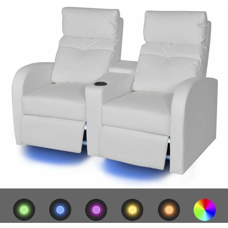 

Sofá reclinable LED 2 plazas de cuero artificial blanco