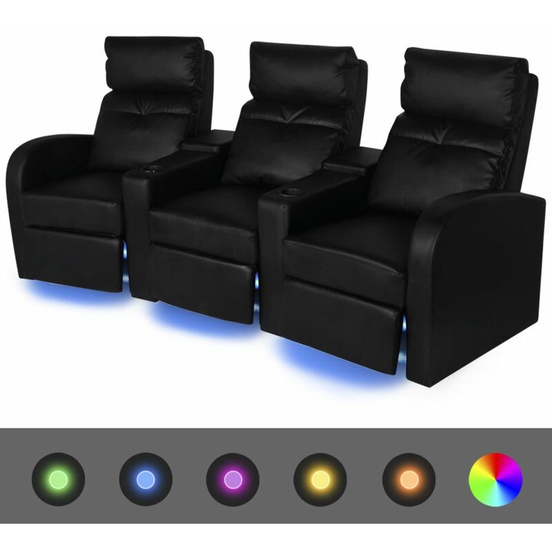 

Sofá reclinable LED 3 plazas de cuero artificial negro