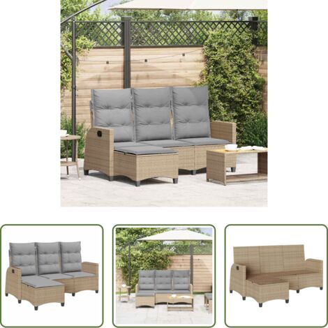 Sofá reclinable -  Sofá de jardín reclinable con cojines en forma de L beige