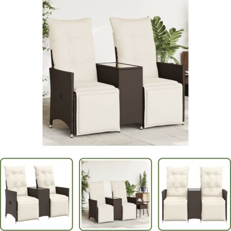 Sofá reclinable -  Sofá de jardín reclinable de 2 plazas con mesa ratán PE marrón