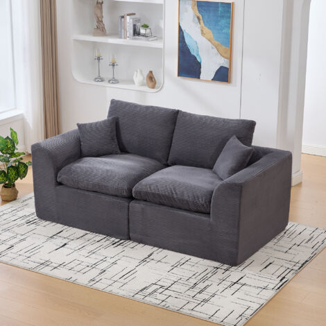 Sofá Recto de 2 Plazas, Asiento Acolchado con Cojines y Estructura Estable, Pana Gris Oscuro 204 × 102.5 × 84 cm