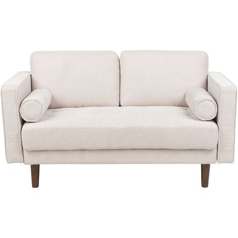Sofá retro 2 plazas tapizado tela poliéster respaldo acolchado sala de estar beige Nurmo