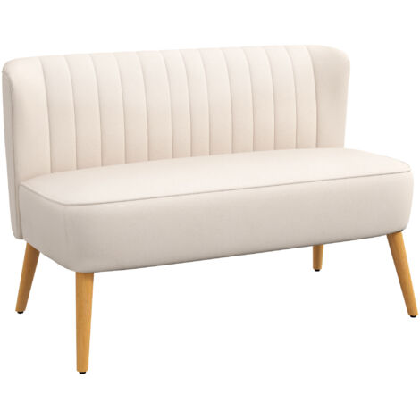 Sofá retro de 2 plazas en color blanco crema, de 117 x 56,5 x 77 cm, con patas de madera, de estilo vintage para el salón, cómodo y estético.