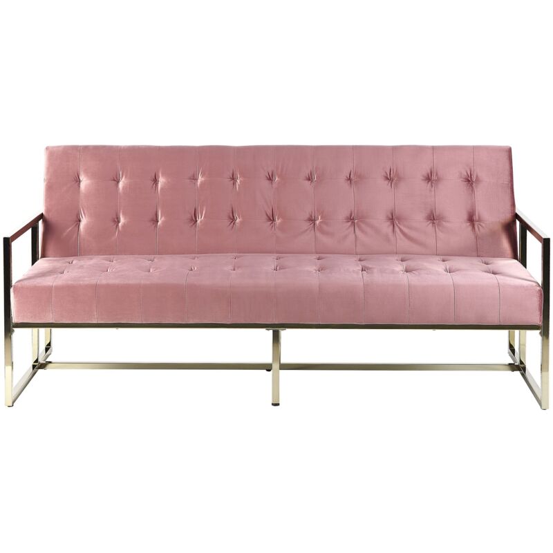Sofa Rosa Samtstoff Gestell in Gold 3-Sitzer Schlaffunktion Zeitgenössisch Wohnzimmer